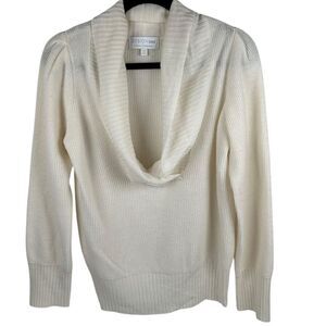 Design 365 Womens draped front 100% cashmere cream white sweater size medium